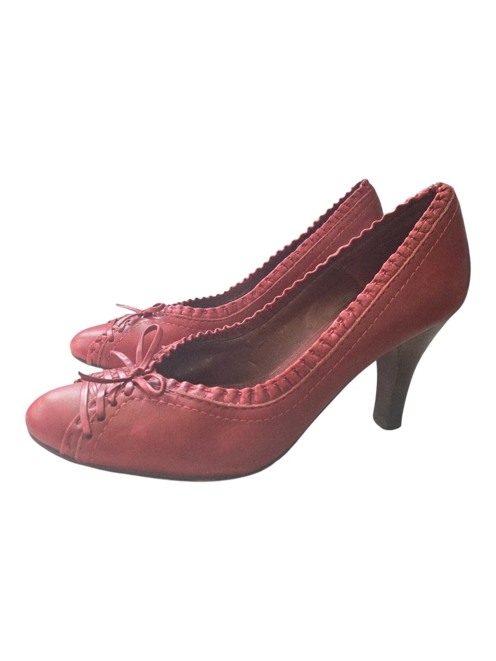 Hilary Radley Red Braided Leather Pumps with Ruffles & Bow - Picture 3 of 12